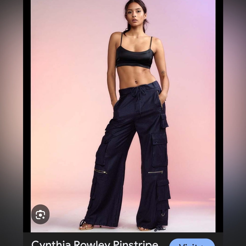 NWT Cynthia Rowley Navy Pinstripe Wide Leg cargo Pants